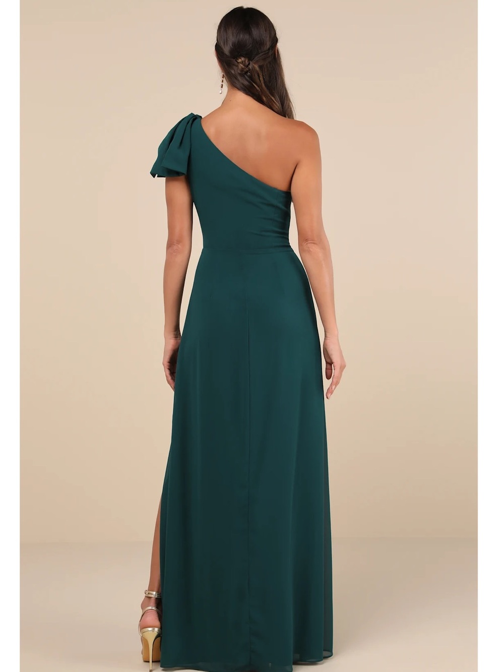 Lulus Simply Brilliant Green One-Shoulder Bow Side Slit Maxi Dress Event - Picture 2 of 14